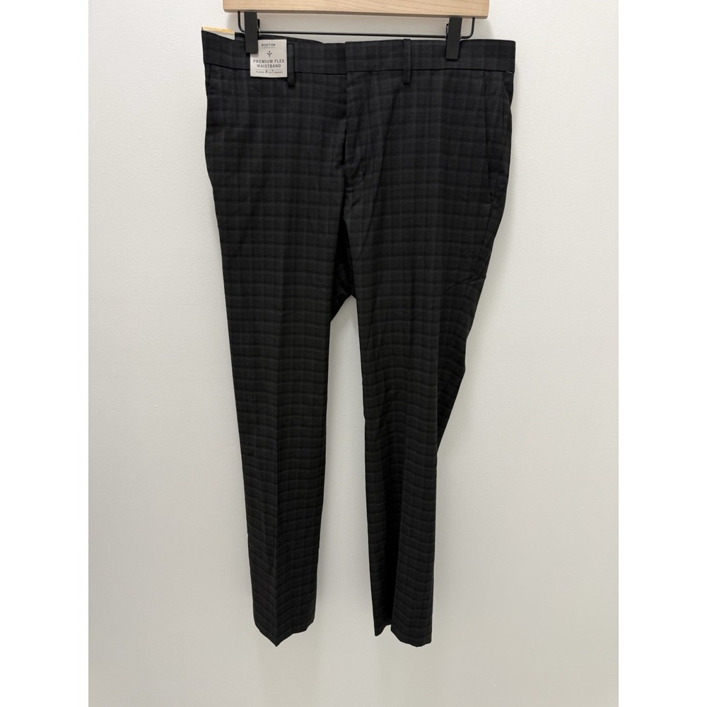Kenneth Cole Reaction Skinny Fit Dress Pants 33x30 Gray Plaid Flex Waist Nwt